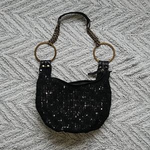 Boho mixed media hobo bag